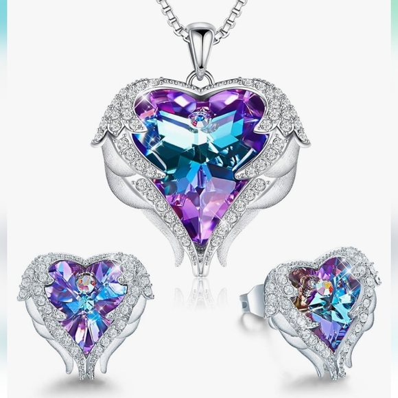 CDE Jewelry - NWOT Angel Wings Heart Pendant Necklace and Earrings